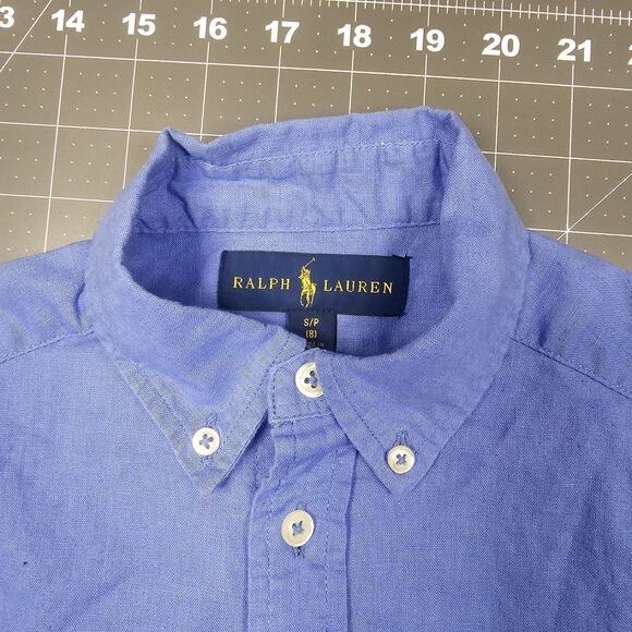 Polo Ralph Lauren Linen Shirt Boys Small Blue Blake Preppy Academia Classic - Picture 5 of 11